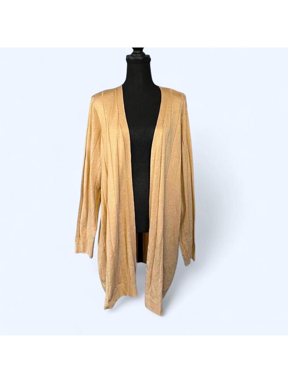 Roaman’s Boho Longline Cardigan Tan Neutral Duster Size Large Cozy Layering